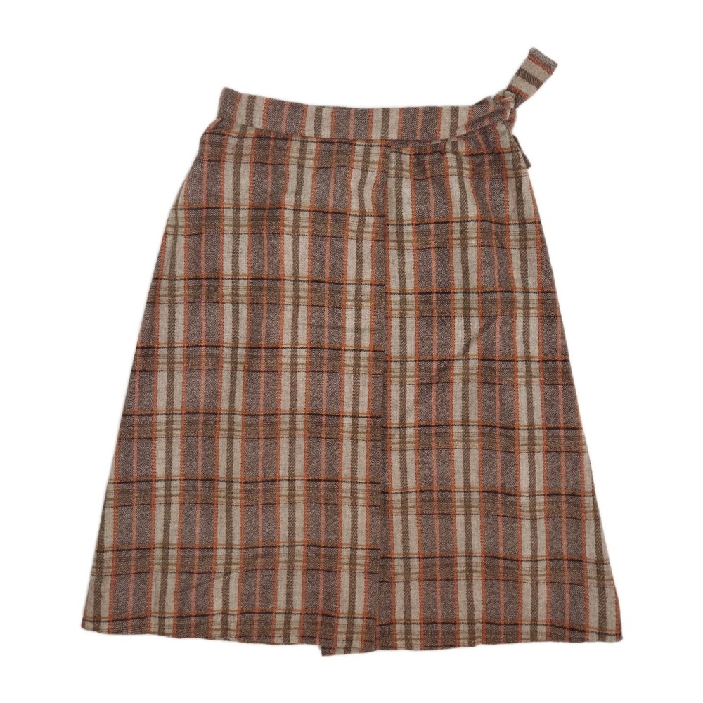 Peoples Pride Brown Plaid Retro Wool Adjustable Waist Lined Wrap Skirt